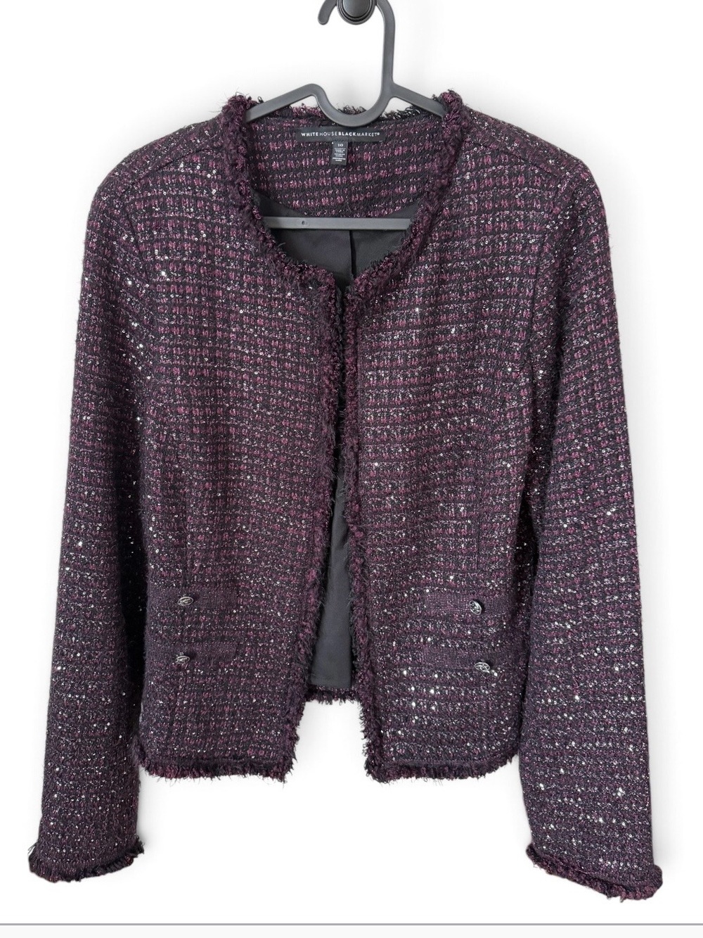 White House Black Market Burgundy Tweed Metallic Sequin Blazer Jacket 10